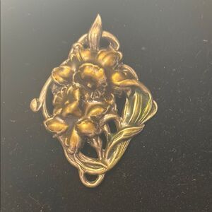 Gold and Green Floral Brooch